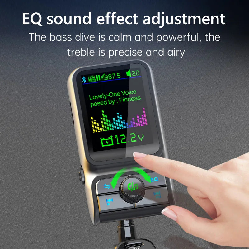 Bluetooth 5.0 FM Transmitter Handsfree Car MP3 Player QC3.0 PD24W Dual USB Quick Charger Colorful Ambient Light Car Accessories