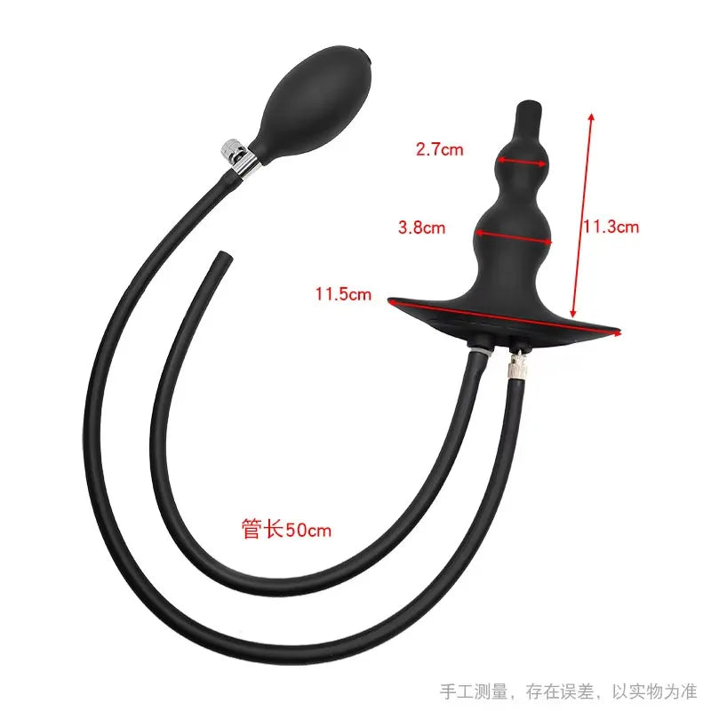 Silicone Magnetic Inflatable Butt Plug with Pump - Black Expandable Anal Stretcher, Prostate Massager Sex Toy for Men Women