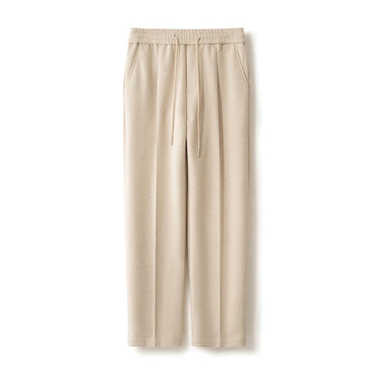 New Product Release Autumn Winter: Men's Wool Acetate Silk Straight Leg Pants Casual Hanging Pants Thick and Warm Knitted Pants