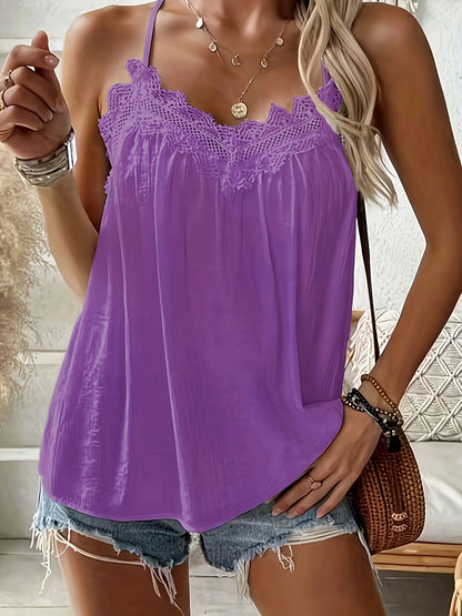 2026 New Summer Sexy Lace Splice V-Neck Tank Top Breathable Slim Fit Cami Tops Holiday Party Base Layer