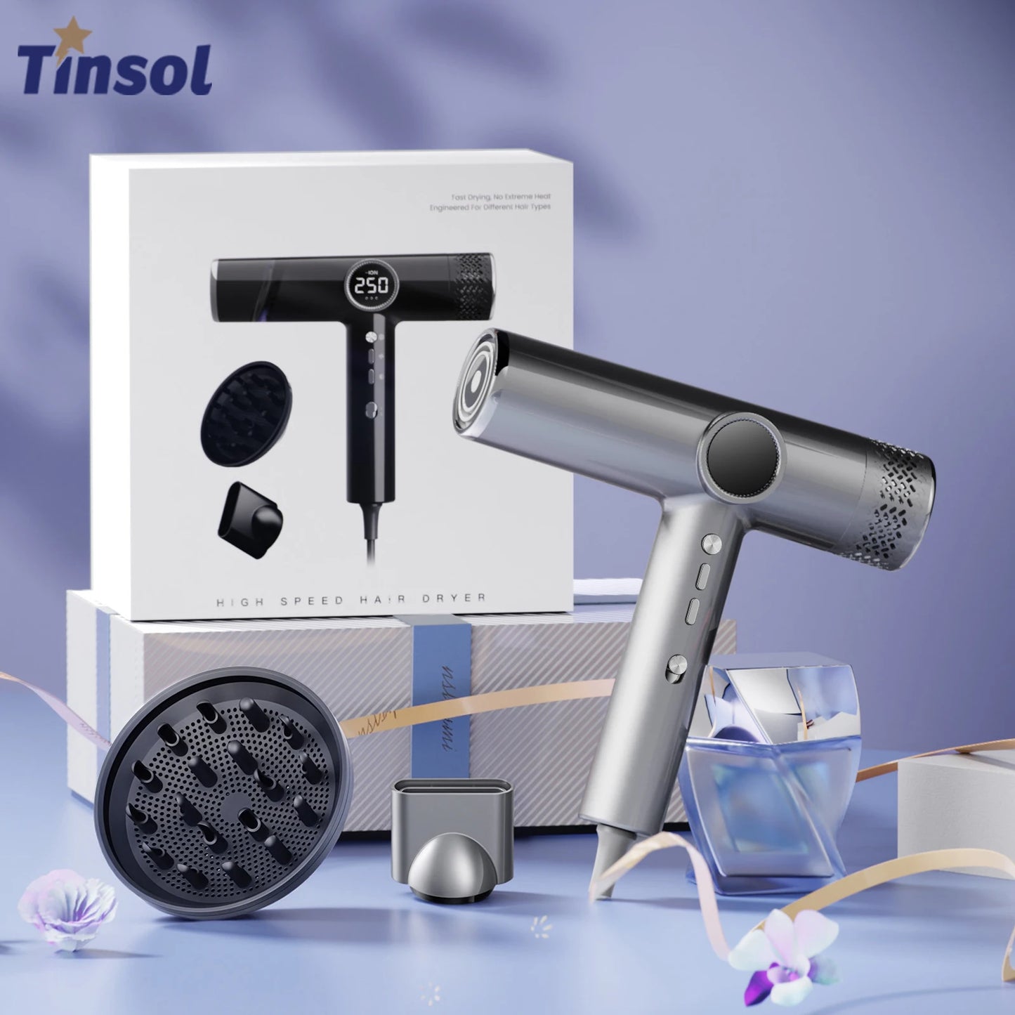 TINSOL Professional high-speed hair dryer, negative ion hair care fast drying constant temperature hair care portable hair dryer