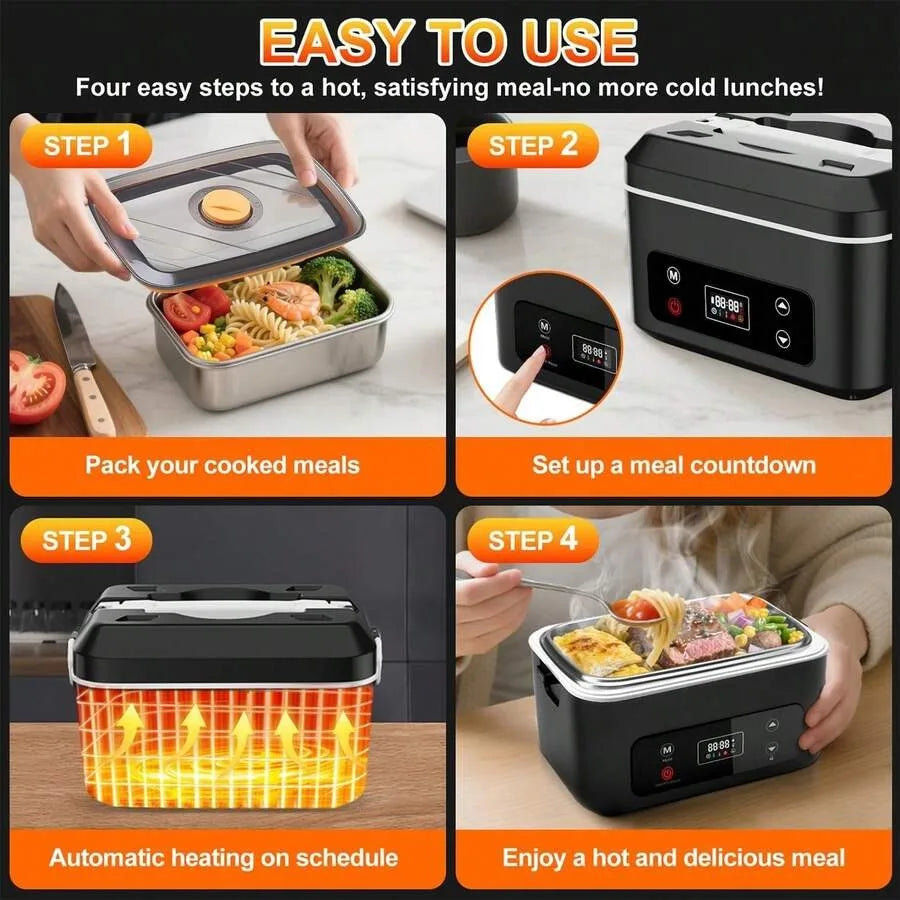 Electric Lunch Box, 1.2L Large Capacity, 24000mAh Rechargeable, Digital Display, Smart Timer, Portable Food Warmer, For Work, C
