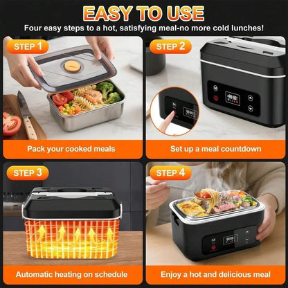 Electric Lunch Box, 1.2L Large Capacity, 24000mAh Rechargeable, Digital Display, Smart Timer, Portable Food Warmer, For Work, C