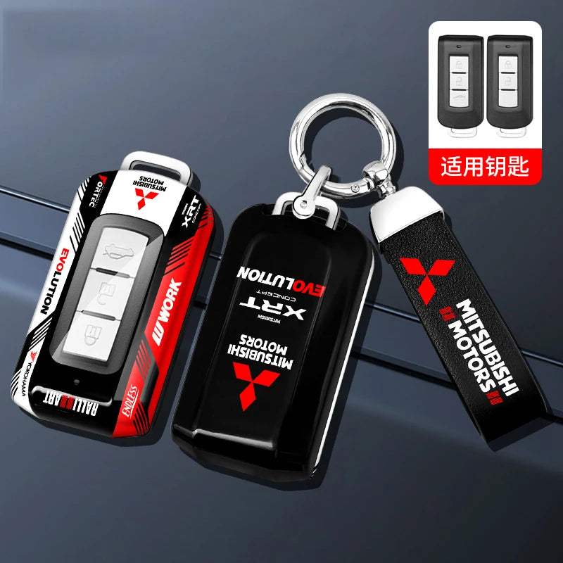 Car ABS Racing Style Key Shell Key Bag Cover Key Rings For Mitsubishi Outlander Eclipse Cross Pajero Lancer Evolution RALLIART