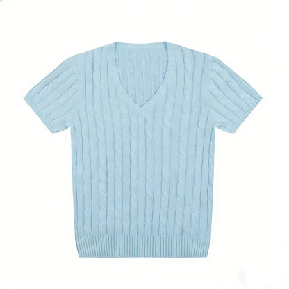 women's t-shirts and polos old money v neck t shirt woman solid color embroidered knitted Women's t shirt Women's polo shirt