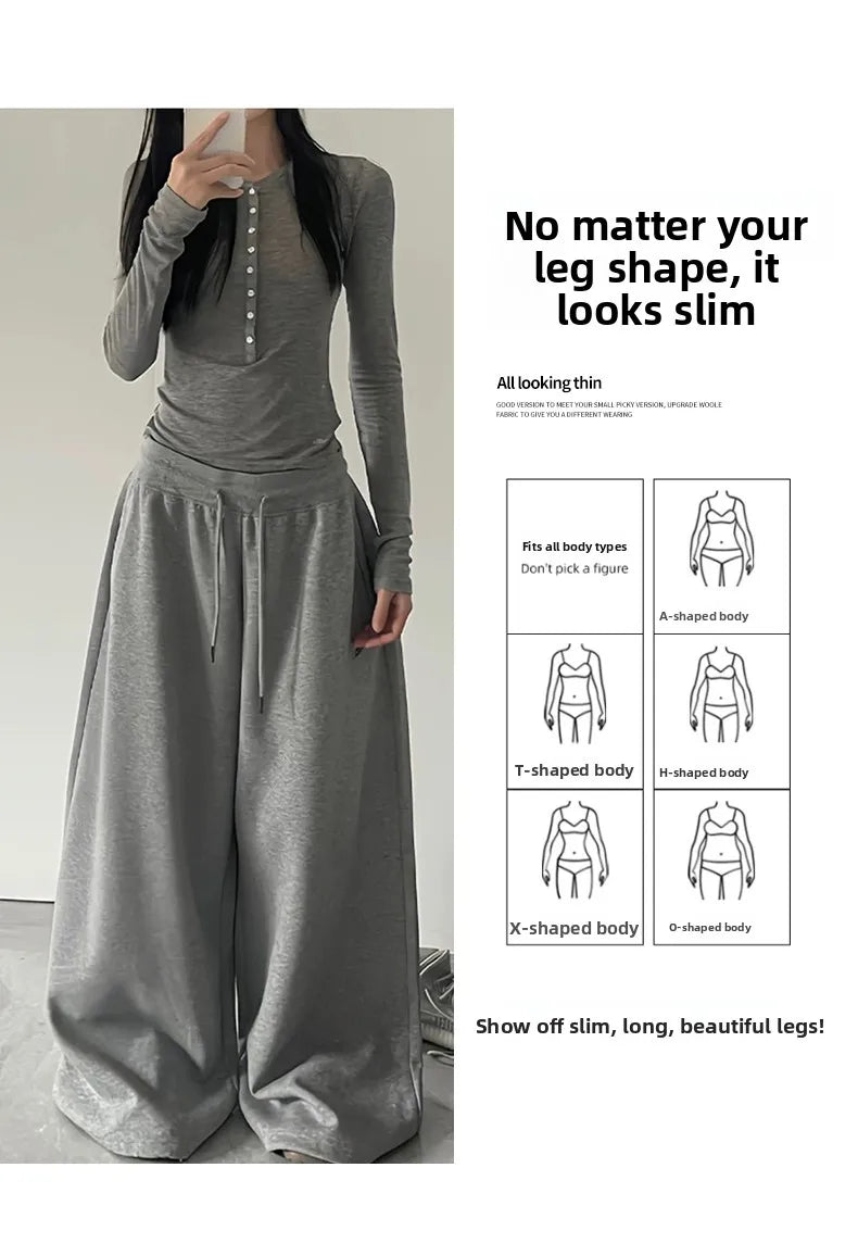 American Style Lazy Girl Sports Pants Women High Waist Loose Slimming Casual Wide Leg Pants Fall New Arrival Small Size