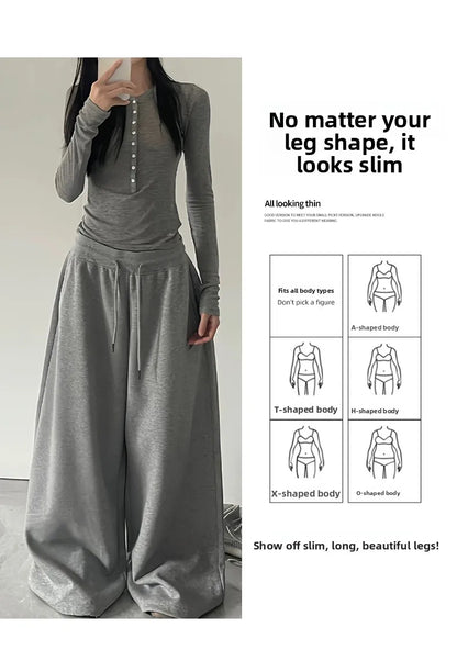 American Style Lazy Girl Sports Pants Women High Waist Loose Slimming Casual Wide Leg Pants Fall New Arrival Small Size