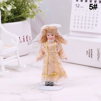 1/12 Dollhouse Miniature Porcelain Doll People Model Beautiful Youth Boy Girl Decor Doll House Toy
