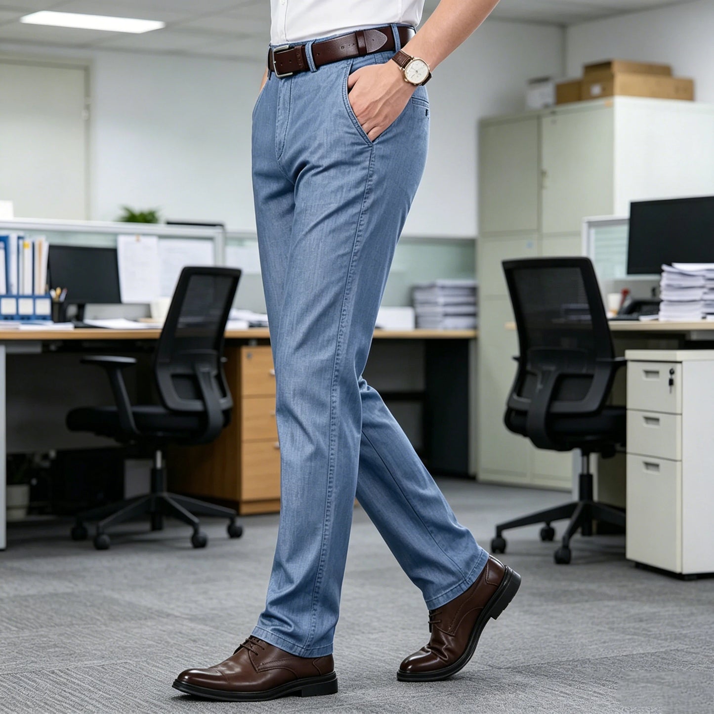 Men's Jeans Straight Leg Denim Pants High Waist Loose Fit Suit Trousers Business Office Formal Casual Men's Dress Pants Summer