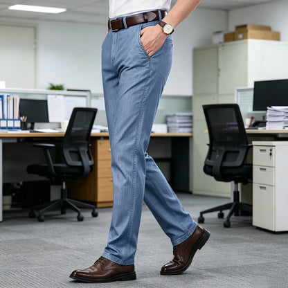 Men's Jeans Straight Leg Denim Pants High Waist Loose Fit Suit Trousers Business Office Formal Casual Men's Dress Pants Summer