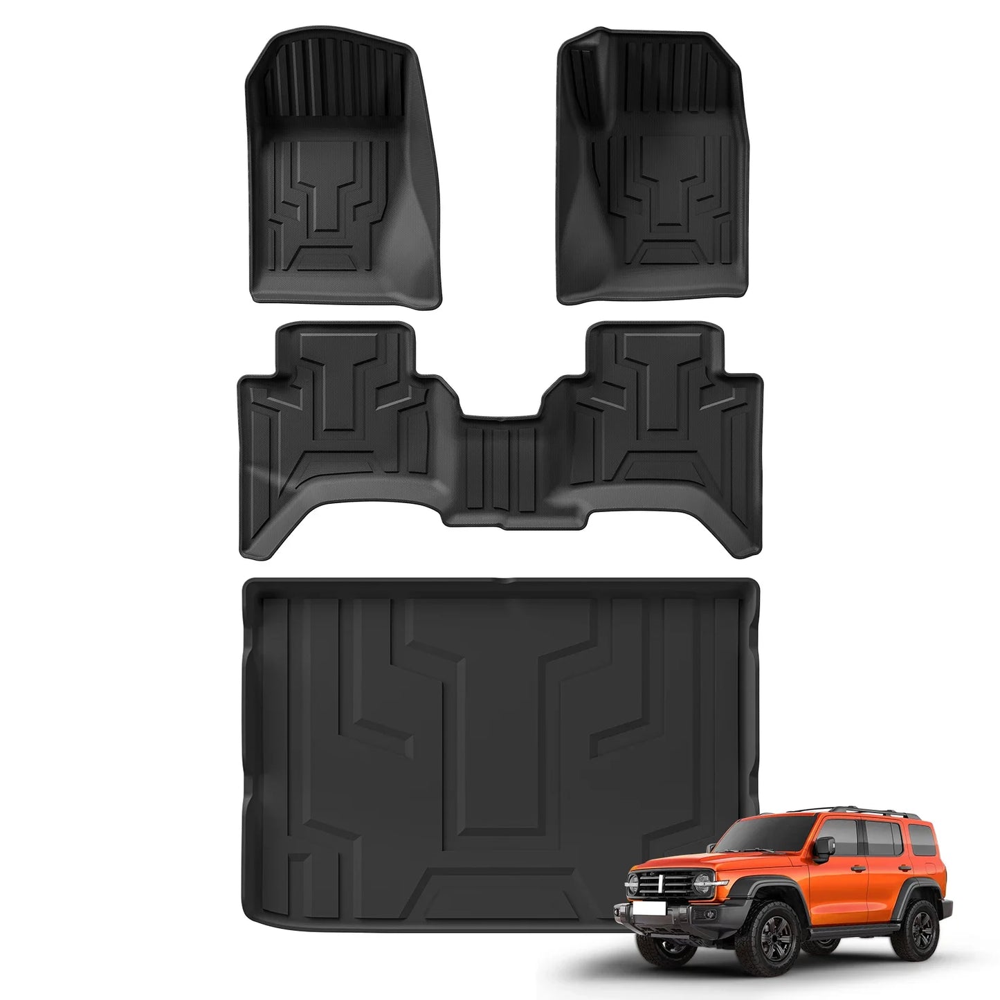 for GWM Tank 300 2024 2025 Car Floor Mats Cargo Liner Trunk/Backrest Mat TPE 3D All Weather Right Hand Drive Black