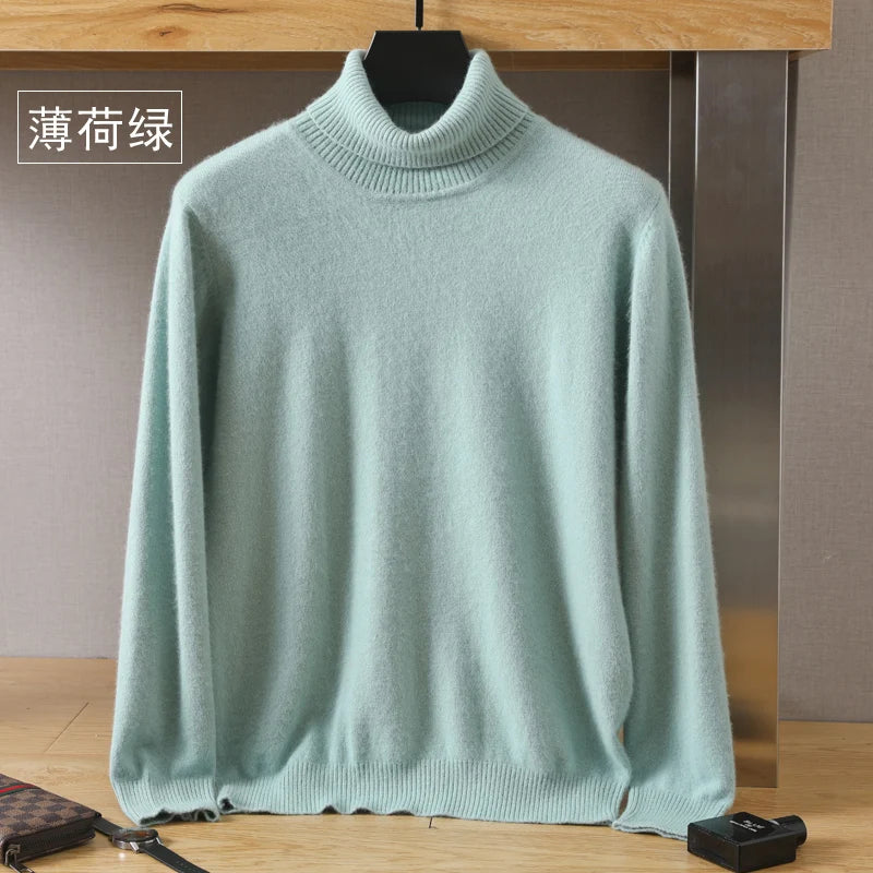 Men's Turtleneck 100% Mink Cashmere Sweater Men 2025 Autumn and Winter Large Size Loose Knitted Sweater Keep Warm Top Men Jumper