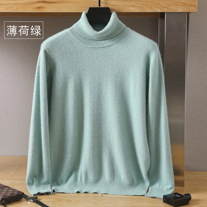 Men's Turtleneck 100% Mink Cashmere Sweater Men 2025 Autumn and Winter Large Size Loose Knitted Sweater Keep Warm Top Men Jumper