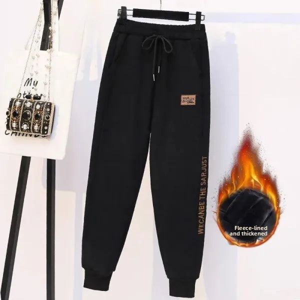 Thickened Fleece Cotton Harlan Pants Women's Casual Sports Sweatpants High Waist Elastic Bottom Leisure Trousers for All Seasons