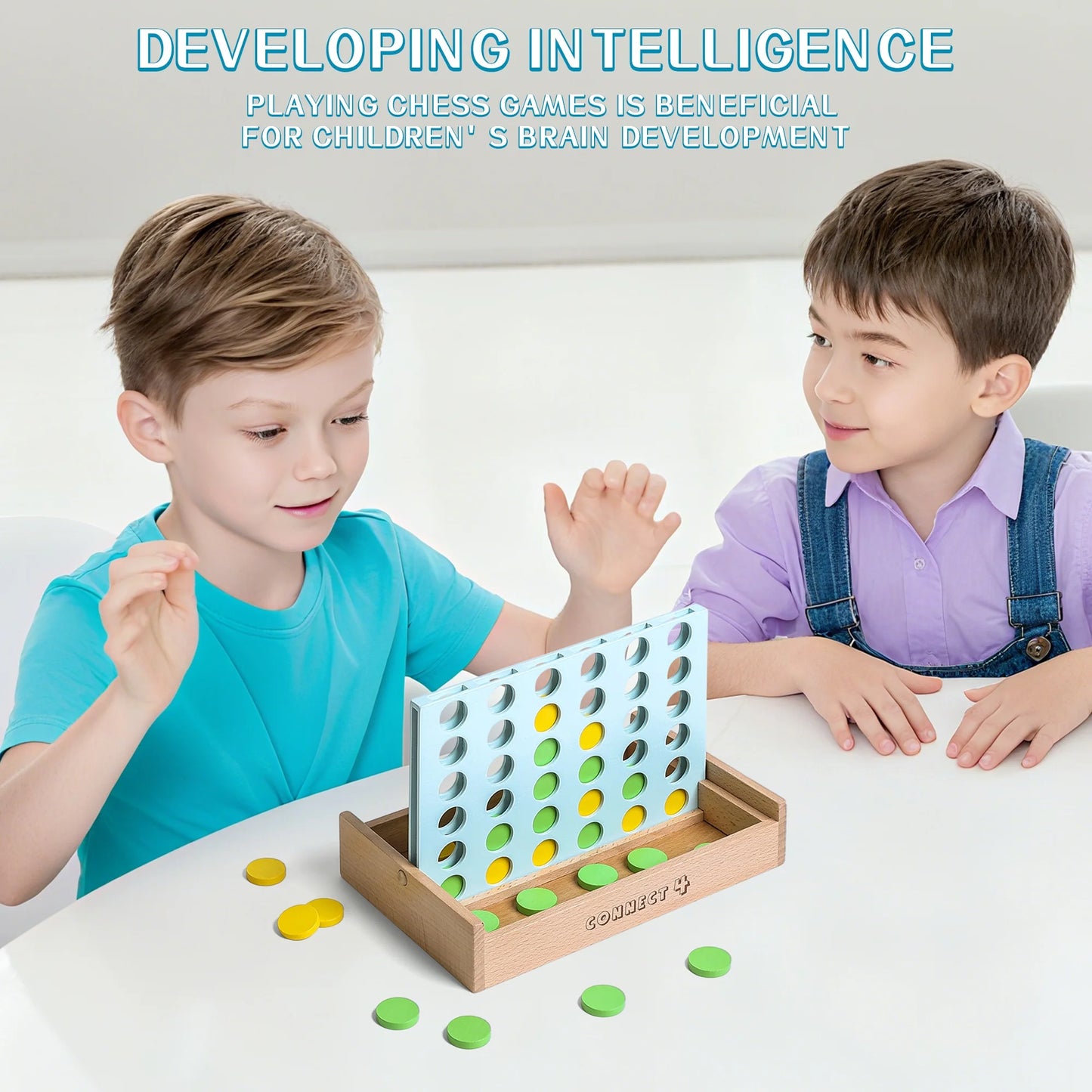 AIUAZA Wooden 4 in a Row Game - Classic Strategy Game for Adults Children-Connect Discs of Same Colour in a Row - Travel Games
