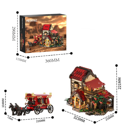 Vintage Horse-Drawn Carriage Station Blocks Street Scene Toys Series, DIY Architectural Model Assembly Toys, Adult Birthday Gift