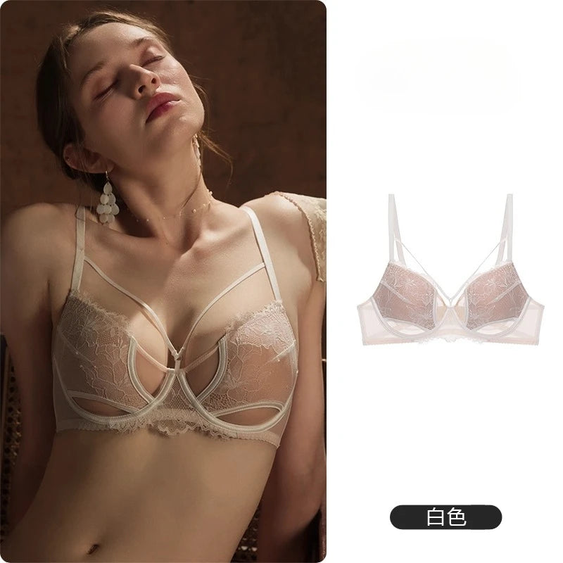 French Inspired Minimizer Bra Plus Size, Anti Sagging Lace Bralette, Sheer Sexy Tuhsy Lingerie Set Wireless Comfort Fall Winter
