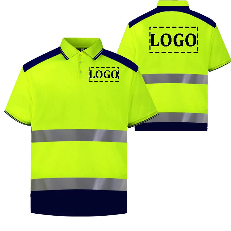 Hi Vis Safety Long Sleeve Polo Shirt Logo Customized Quick Dry Summer Reflective Shirt Construction Work T-shirt