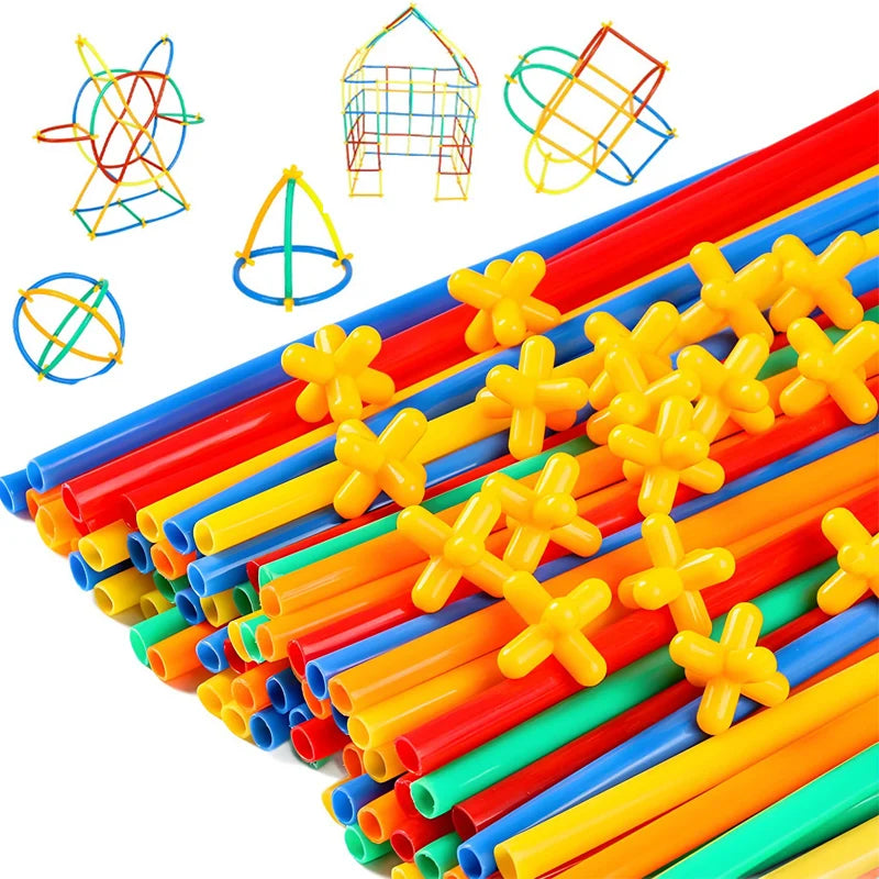100-600pcs Straw Building Blocks Construction Blocks Straws and Connectors Colorful Motor Skills Engineering Educational Toys