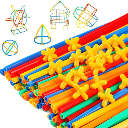 100-600pcs Straw Building Blocks Construction Blocks Straws and Connectors Colorful Motor Skills Engineering Educational Toys