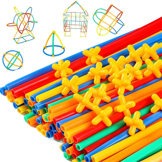 100-600pcs Straw Building Blocks Construction Blocks Straws and Connectors Colorful Motor Skills Engineering Educational Toys