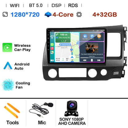 Car Radio Android 15 For Honda Civic 8 FK FN FD 2005 - 2012 RHD Multimedia Player Navigation GPS Carplay Stereo BT Head Unit DSP