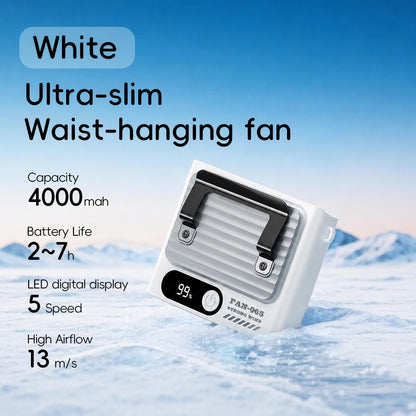 New Outdoor Hanging Waist Fan 4000mAh USB Multi-functional Mini Cooling Fan 5 Speed Digital Display Portable Rechargeable Fan