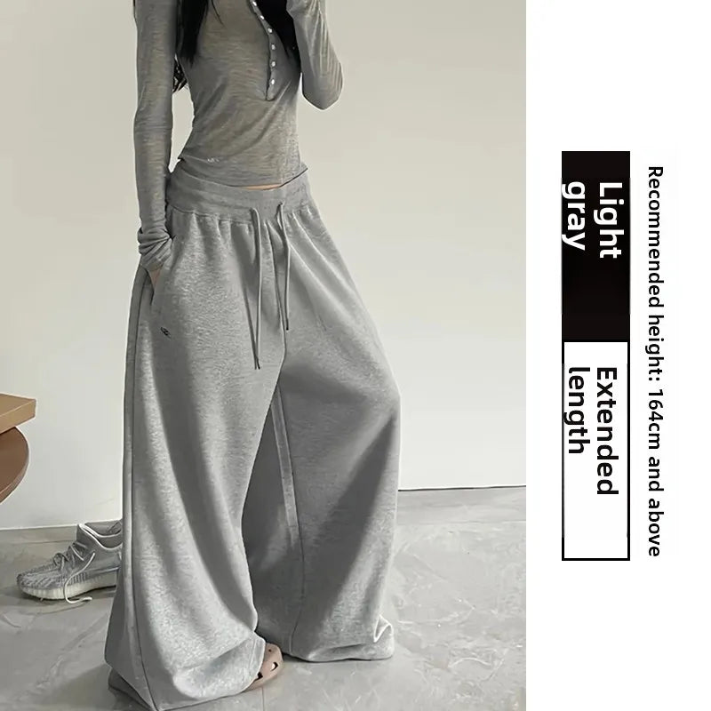 American Style Lazy Girl Sports Pants Women High Waist Loose Slimming Casual Wide Leg Pants Fall New Arrival Small Size