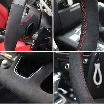 For Seat Leon Cupra R Leon ST Cupra Leon ST Cupra Ateca Cupra Ateca FR Anti-Slip Black Suede Braid Car Steering Wheel Cover