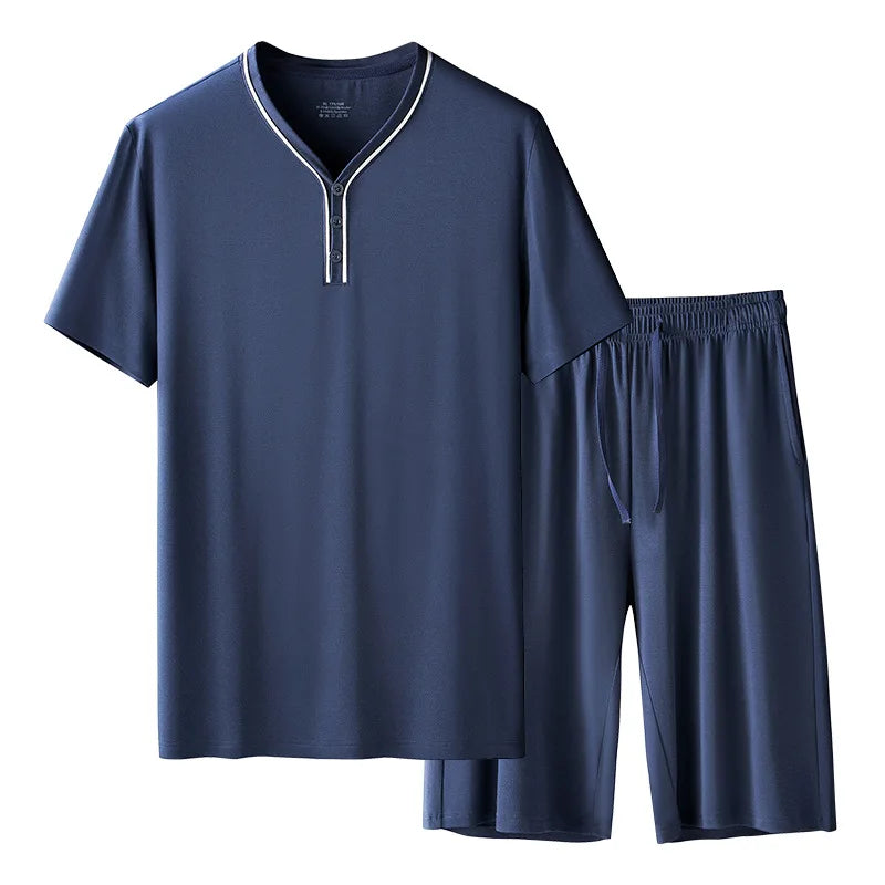 Men's Ultra Fine Modal Pajamas Set Short Sleeves Comfortable Spring Summer Luxury Sleepwear Loungewear for Men