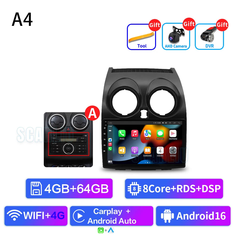 8+128 Android 16 Car Radio Multimedia Carplay For Nissan Qashqai 1 J10 2006 - 2013 4G Wifi Navi GPS DVD 2Din BT Autoradio Stereo