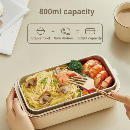 45W Electric Lunch Box 800ml Portable Food Heater 304 Stainless Steel Insulated Box Home/Office Hot Meal Bento Meal 800ml