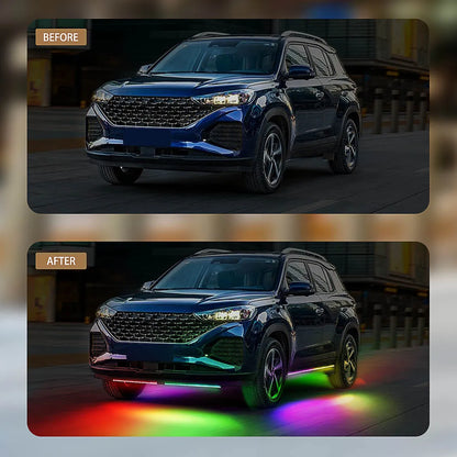 Flowing Color RGB LED Strip Under Car Neon Light 60*150 90*180 BT App Control Car Products 6PCS Waterproof Car Accessories 12V