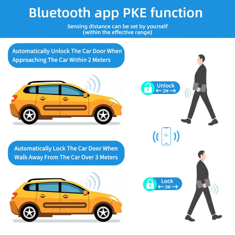 12V Universal Car Alarm System with Keyless Entry Mobile App Controlled Keyless Entry Start Stop Button Two Remote Controls