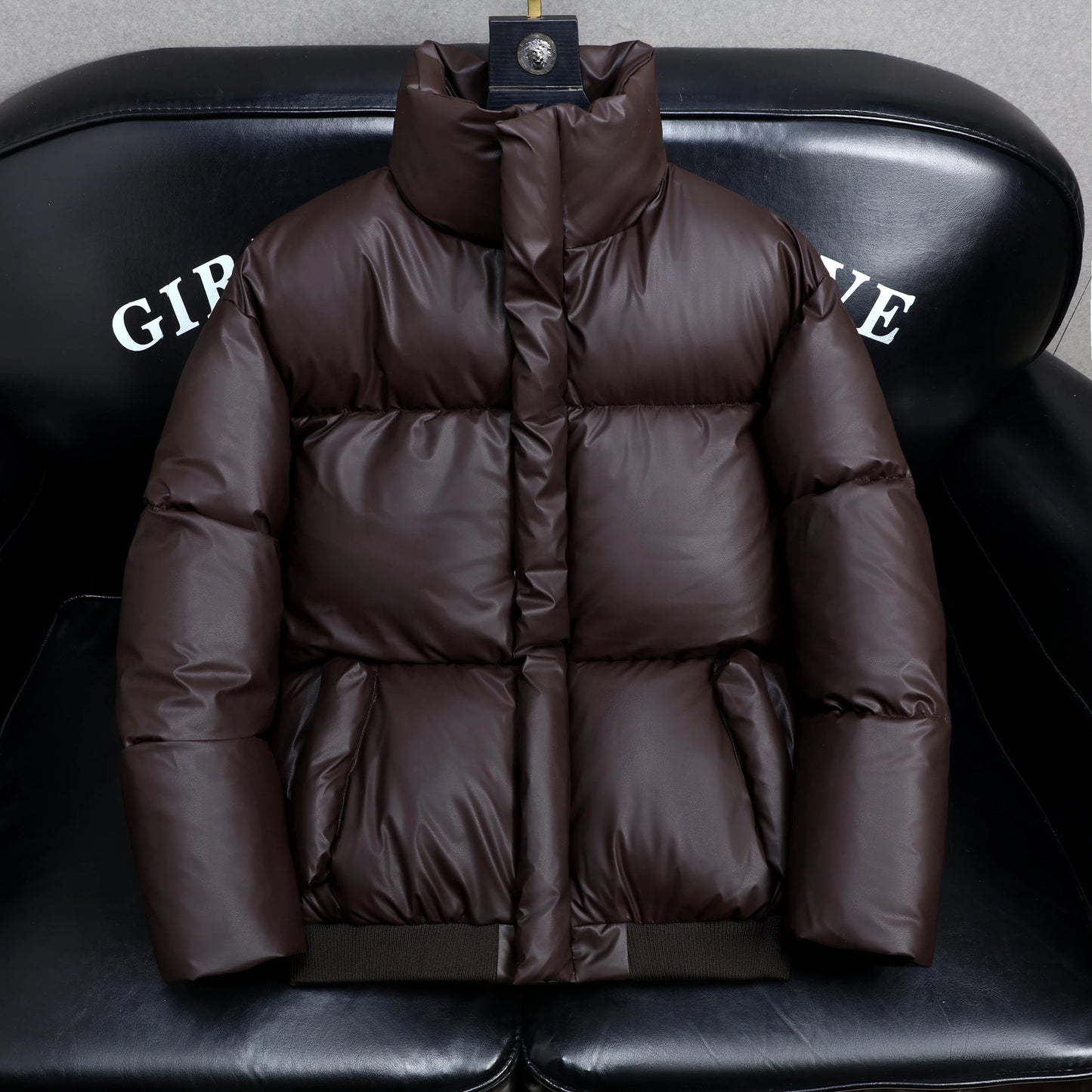 2025 Winter Men's Thickened down Cotton Jacket Warmth Frostproof PU Leather Durable Fashionable Urban Style Long Sleeve Coat