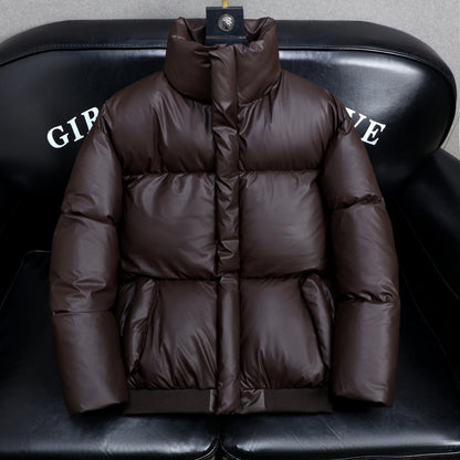 2025 Winter Men's Thickened down Cotton Jacket Warmth Frostproof PU Leather Durable Fashionable Urban Style Long Sleeve Coat