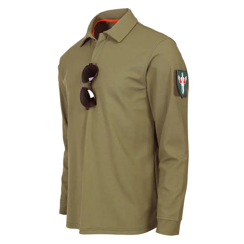 Men's Long Sleeve Tactical Training Shirt Outdoor Fitness Polo Shirt Spring Autumn Fitness Wear with Collar Army Style PT Shirt