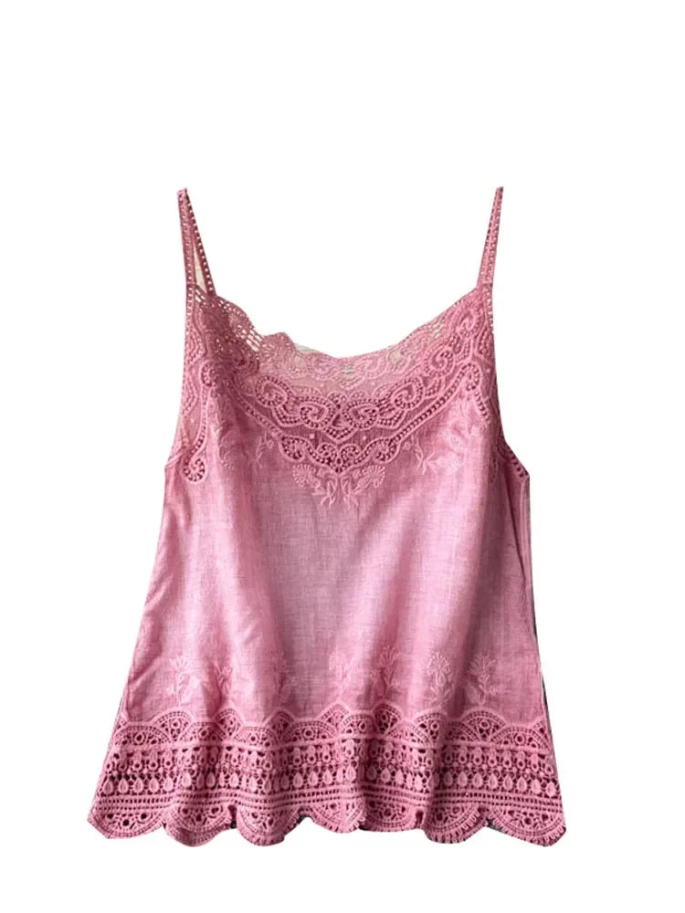 Summer New Retro Bohemian Embroidery Lace V-neck Age Reduction Cotton Camisole Female Sweet Blouse Women KK520