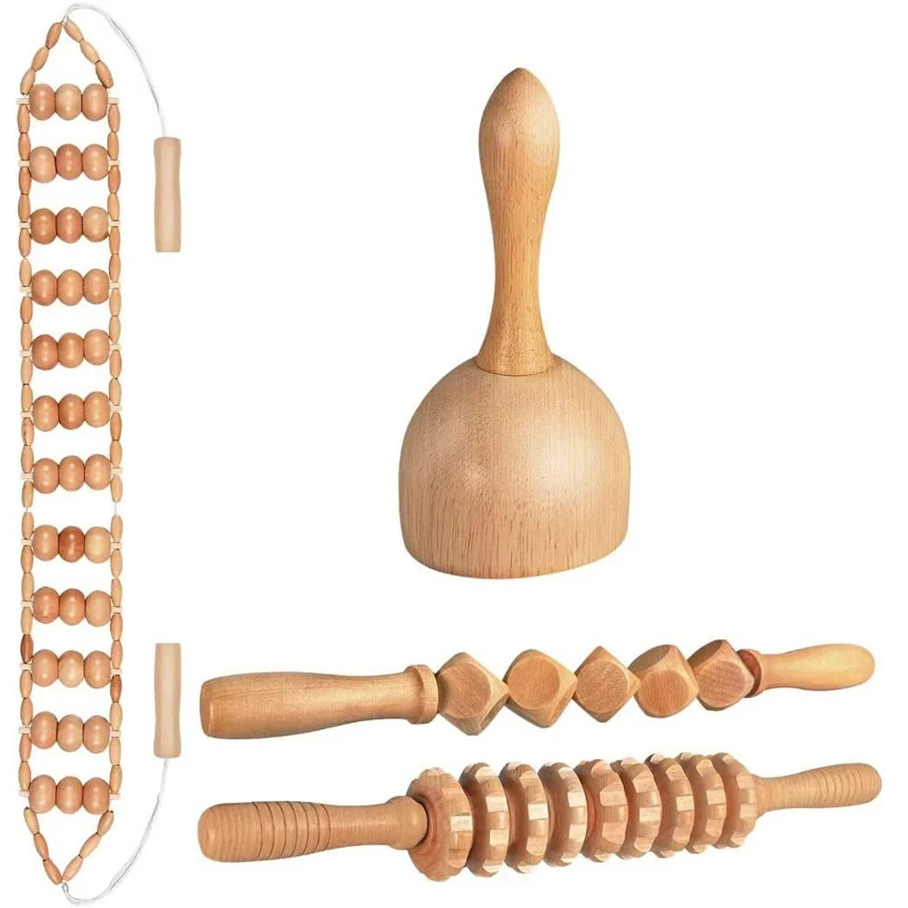 Wood Therapy Massage Tools, Wood Lymphatic Drainage Massage Tools Set for Body Sculpting, Maderoterapia Kit for Anticellulite