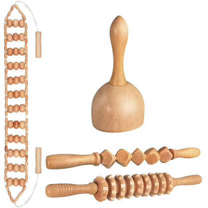 Wood Therapy Massage Tools, Wood Lymphatic Drainage Massage Tools Set for Body Sculpting, Maderoterapia Kit for Anticellulite
