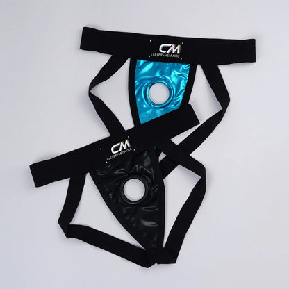 Pack 4 Jockstrap Men Y2K Cock Ring Hole Thong Sexy Faux Leather Underwear Cockring Underpants Wide Waistband Low Rise