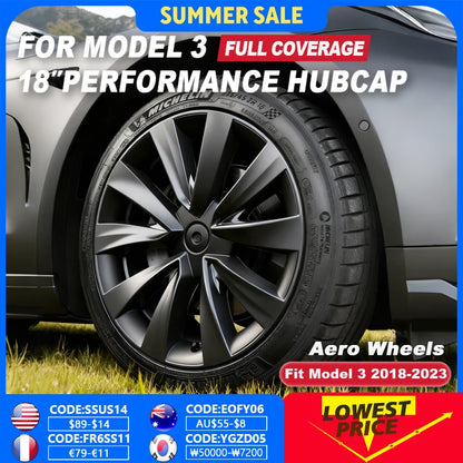 4PCS Hub Caps for Tesla Model 3 18 Inch Wheel Cover Performance Replacement Aero Wheels Full Rim Accessories 2018-2023 2022 2021