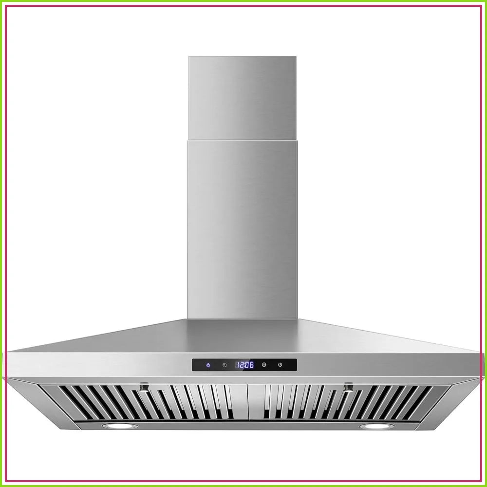 30 Inch Wall Mount Range Hood, Stainless Steel, Touch Control, Ducted/Ductless Convertible, Chimney Style with Baffle Filters