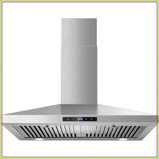 30 Inch Wall Mount Range Hood, Stainless Steel, Touch Control, Ducted/Ductless Convertible, Chimney Style with Baffle Filters