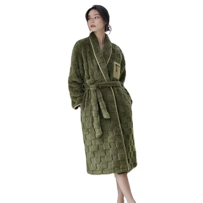 Winter Flannel Couple Long Sleepwear Robes Thick Terry Robe Female Long Sleeve Kimono Warm Bathrobe Home Wear Peignoir Men Robe