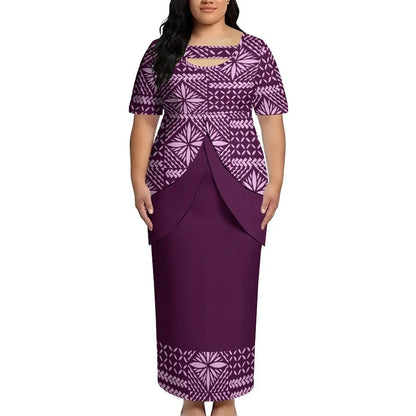 Puletasi New Design Short Sleeved Long Dress Customized Top And Skirt Knee Length Dress Party Top And Skirt Soft Fabrics