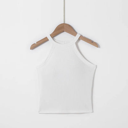 Fashion Threaded Halter Neck Camisole Top with Build-in Bra High Elastic Slim-fitting Sling Fixed Cup Breathable Women Underwear