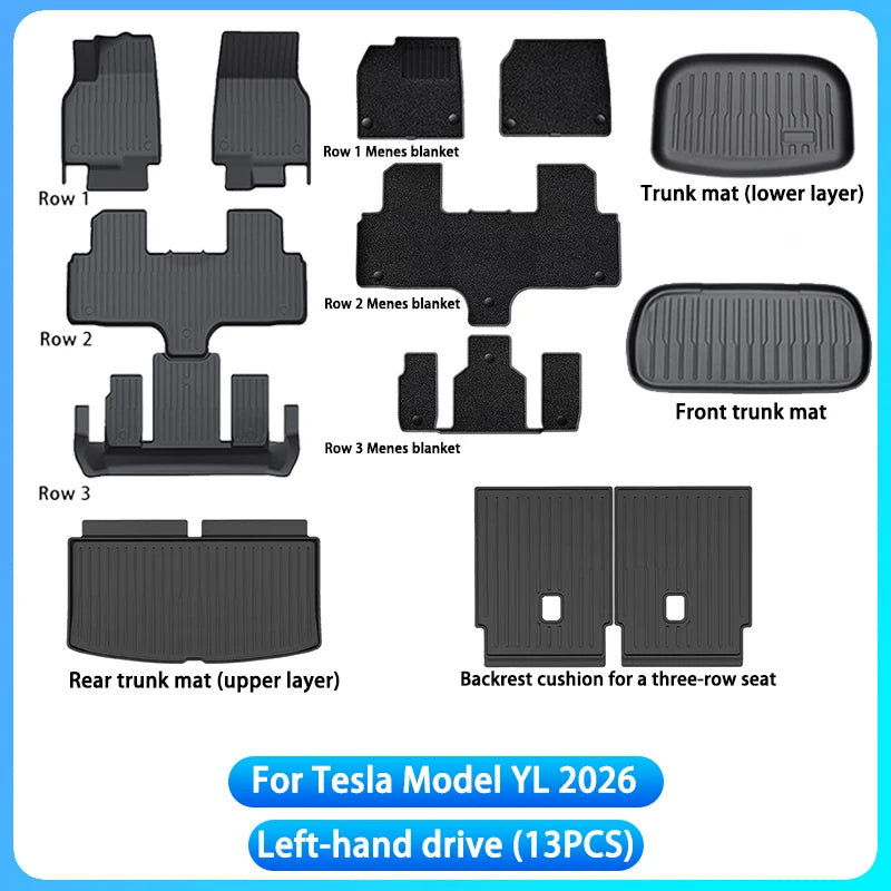 For New Tesla Model YL Launch 2026+ TPE Floor Mat & Cargo Liner All Weather Trunk Mats Floor Liner Seat Backrest Mats Floor Mat