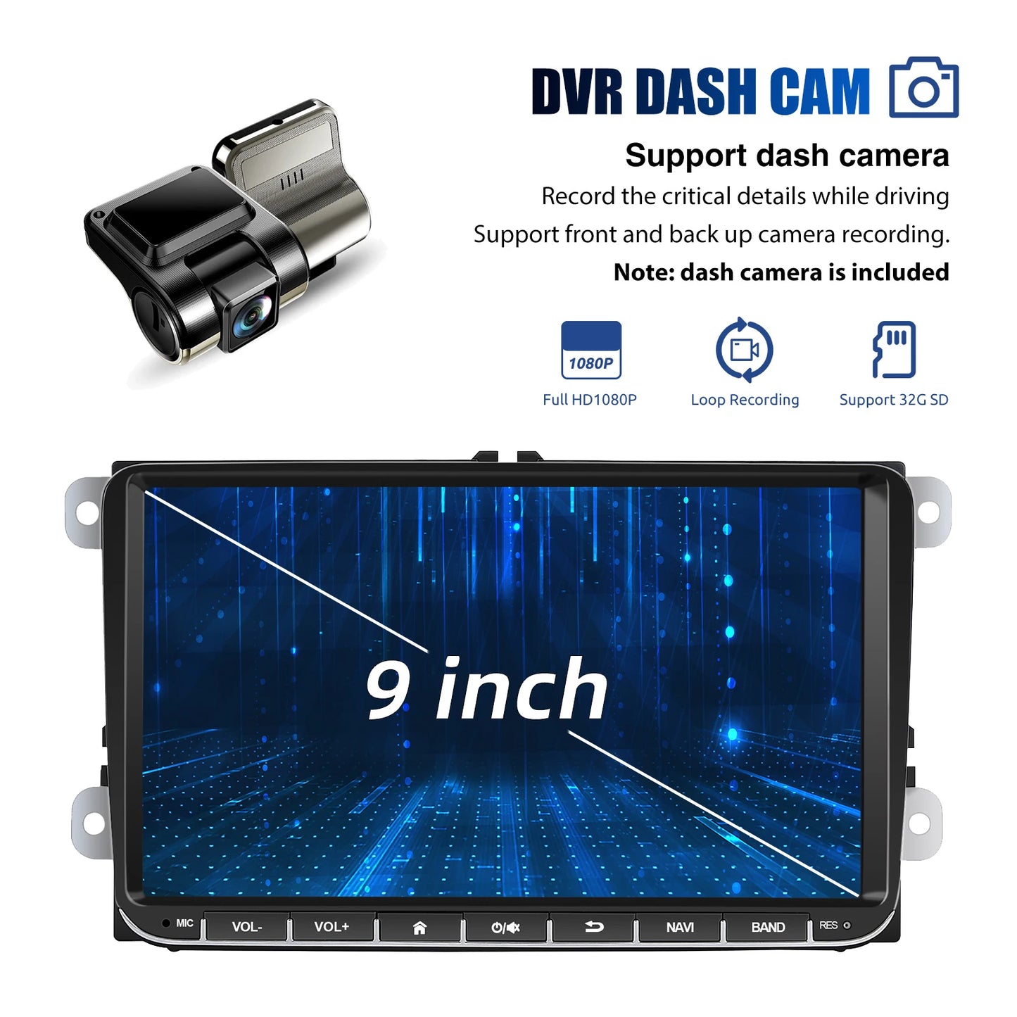9" Android 15 4+64Gb for Vw Golf Mk5 Mk6 Passat Polo Touran Tiguan Caddy Car Stereo Radio Wifi Carplay Gps Navi Fm Bt+Dvr&Ahd