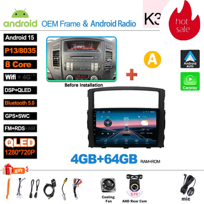 Android 16Carplay For Mitsubishi Pajero 4 V80 V90 2006 2007 -2014 Car Radio Video GPS Navigation Player Unit Multimedia Stereo